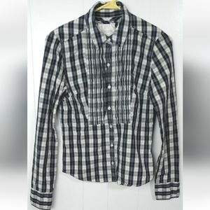 American Eagle Outfitters Blue White Plaid Button Down Top Long Sleeve